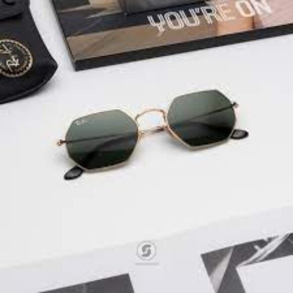 Ray-Ban RB3556N  Octagonal Gold Flat Lens 53" Sunglasses - Picture 2 of 10